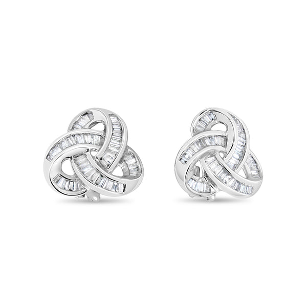 2 Carat Knot Style Diamond Baguette Clip On Earrings 14k White Gold