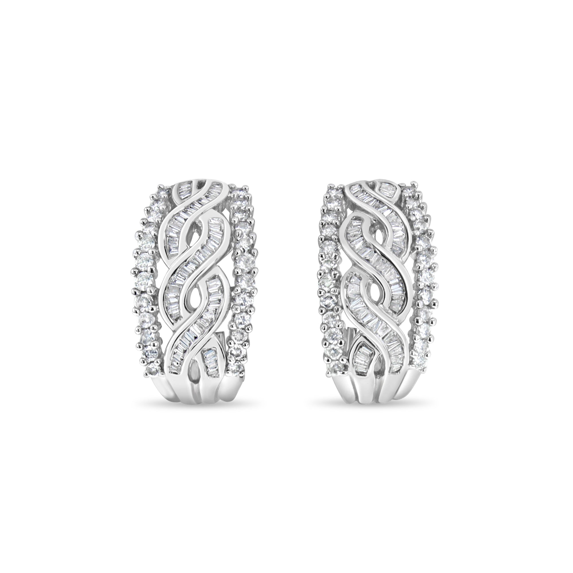 Diamond Ribbon Diamond Earrings 1.46cttw 14k White Gold