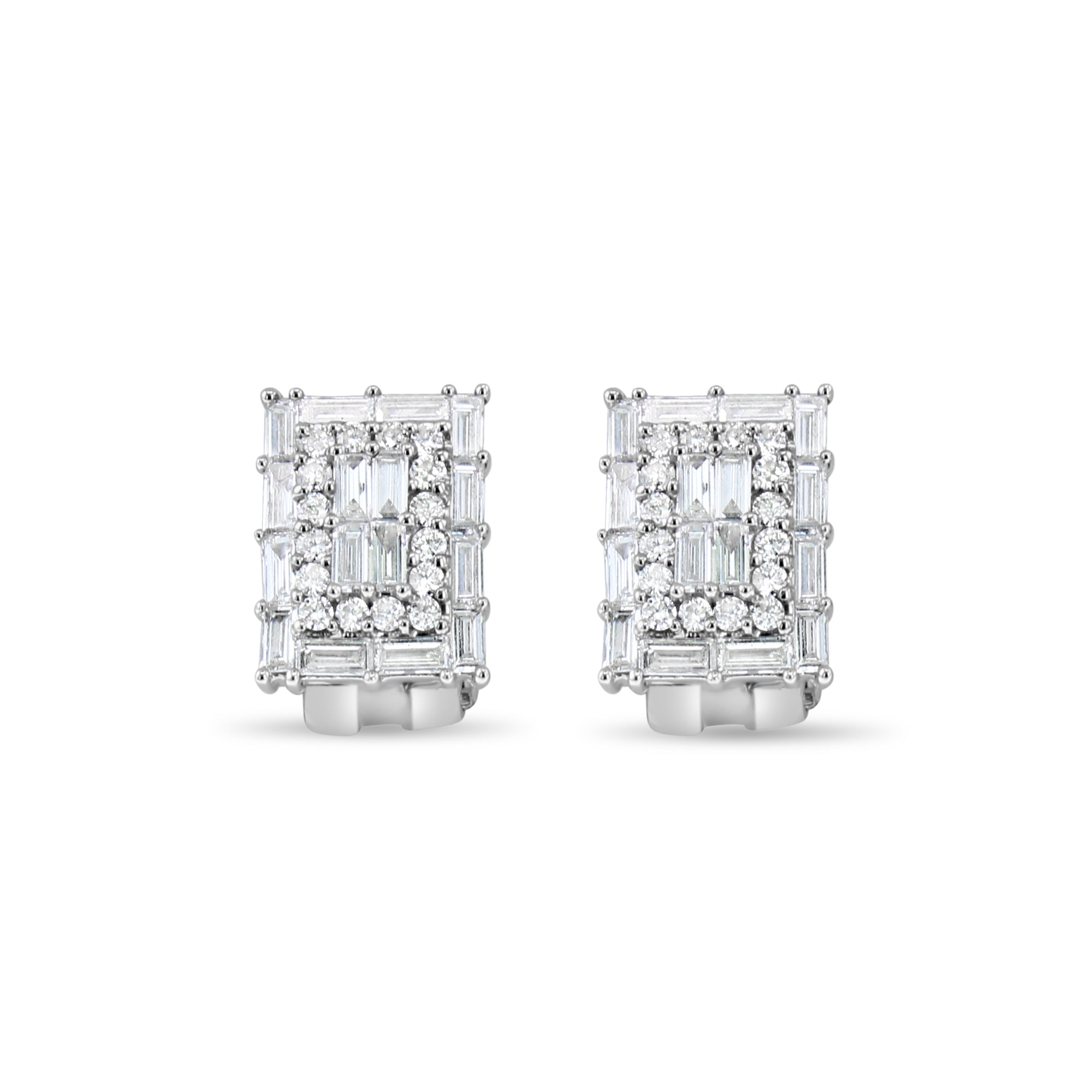 Rectangle Round & Baguette Diamond Cluster Earrings 2.92cttw 18k White Gold