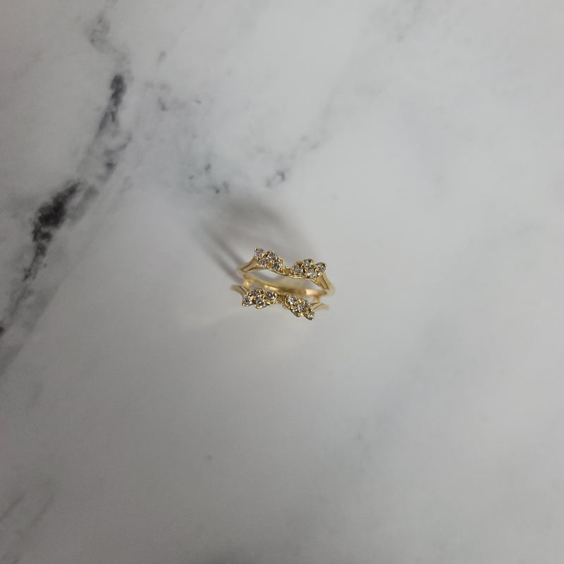 Small Leaf Accented Diamond Ring Guard/Enhancer 1/3 cttw 14k Yellow Gold