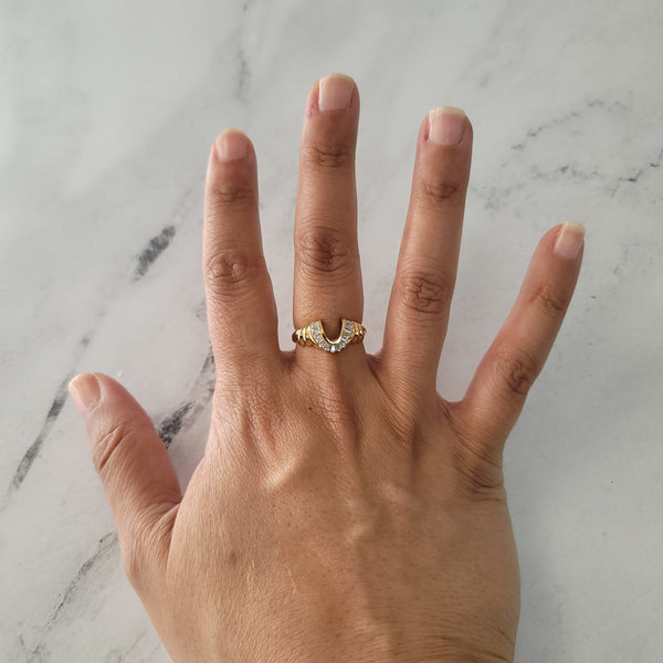Diamond 'U' Shaped Baguette Engagement Ring Wrap/Enhancer .20cttw 14k Yellow Gold