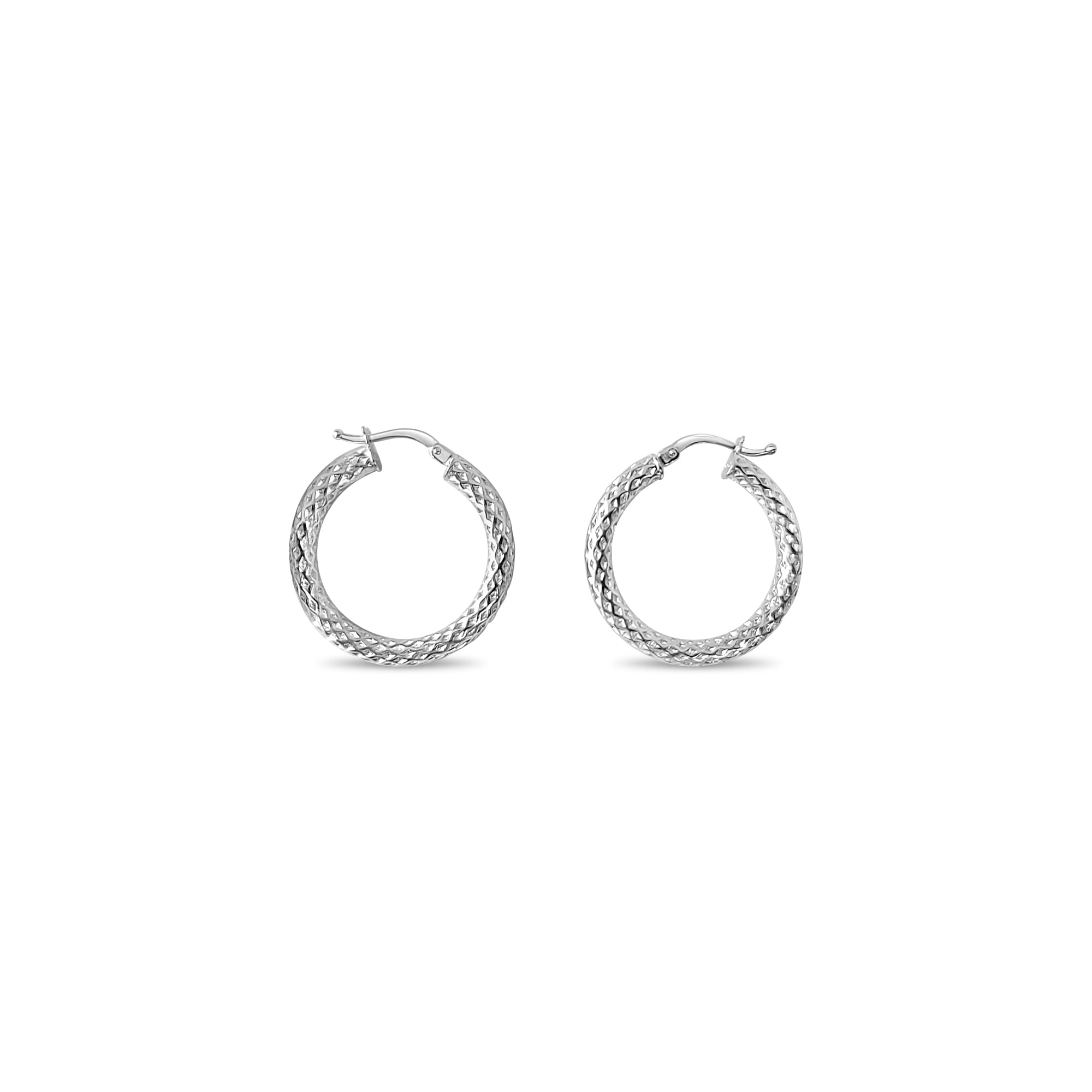 25mm Diamond Cut White Gold Hoops 14k White Gold