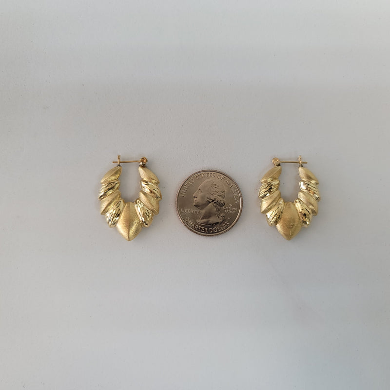 Vintage Shrimp Creole Earrings with Matte & Diamond Cut Finish 14k Yellow Gold