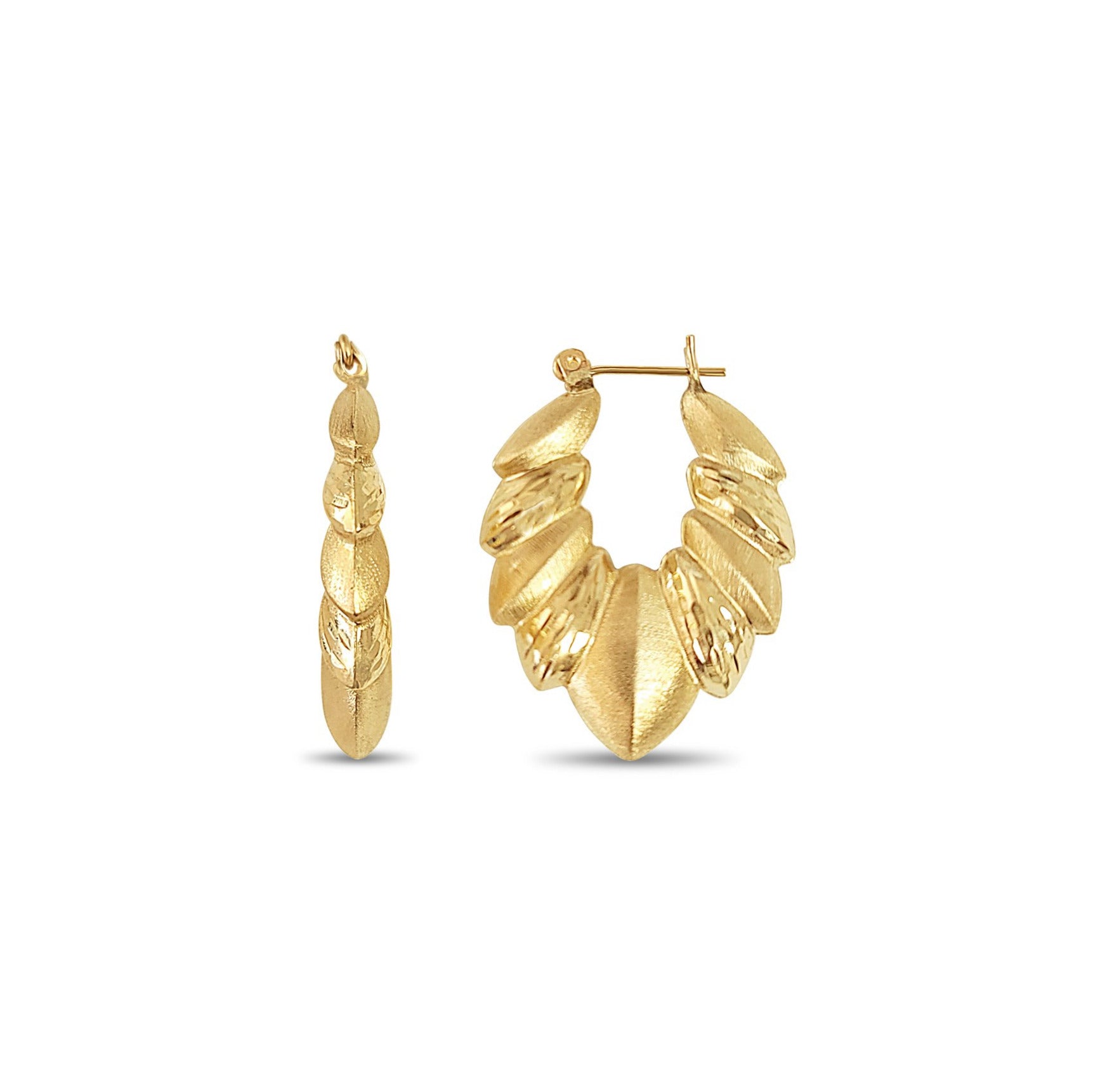 Vintage Shrimp Creole Earrings with Matte & Diamond Cut Finish 14k Yellow Gold