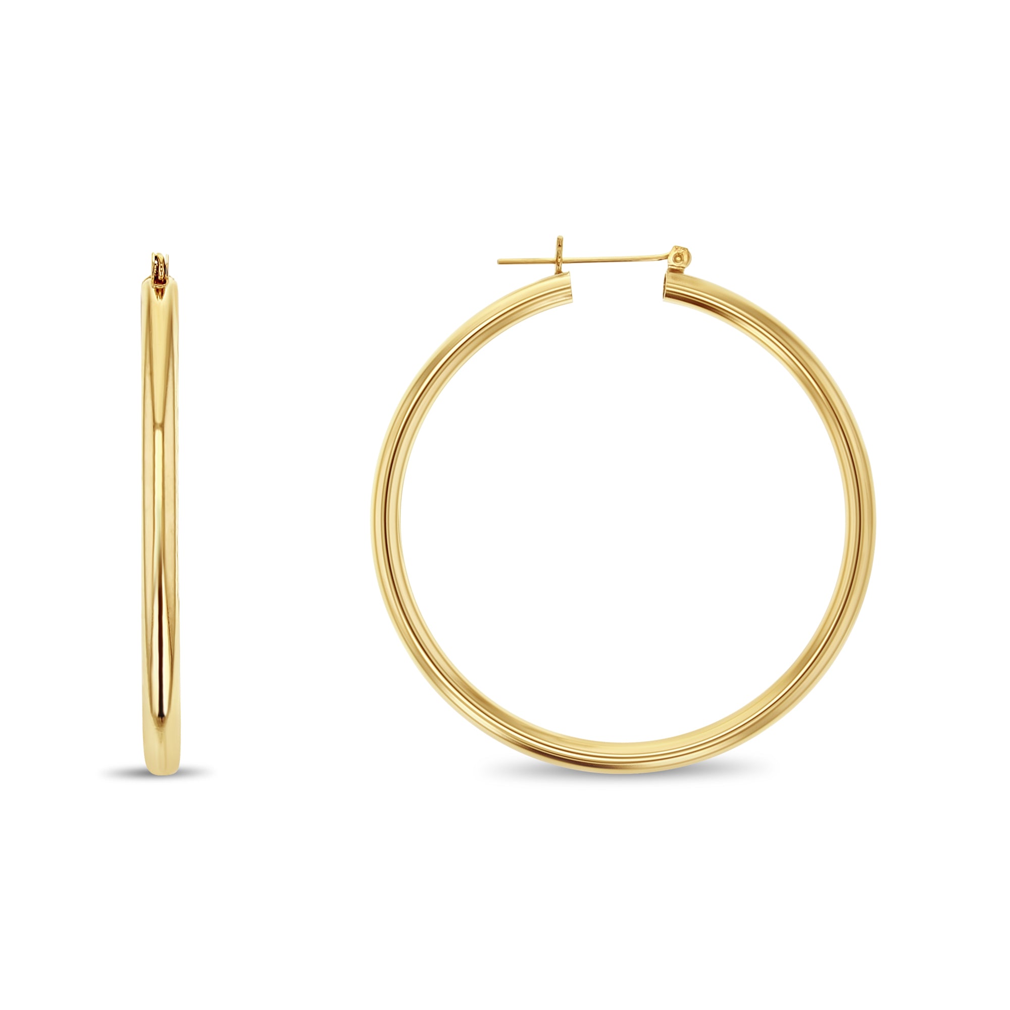 Aros clásicos pulidos de oro amarillo de 14 k de 2,5 pulgadas