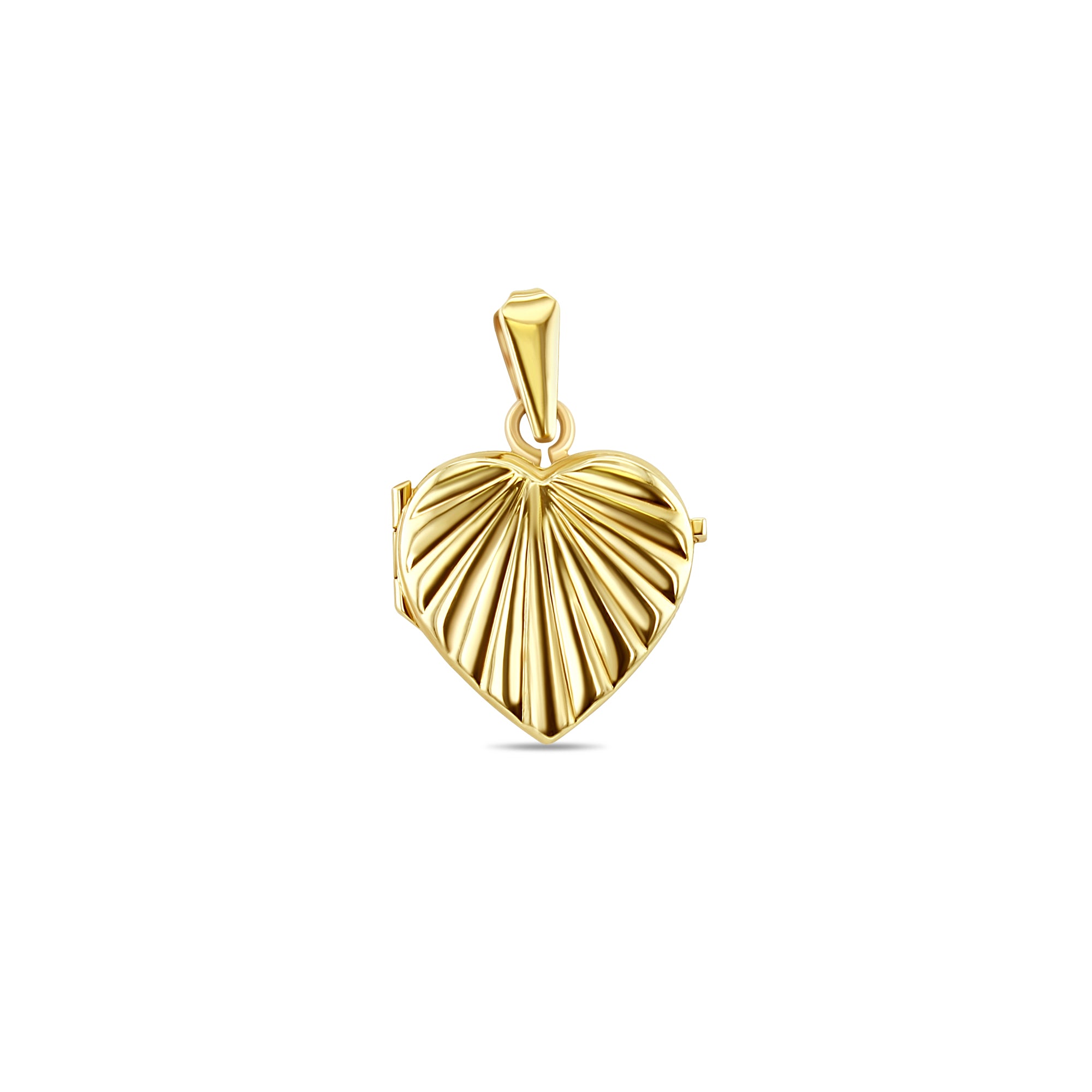 Shell Textured Heart Shaped Gold Locket 14k Yellow Gold