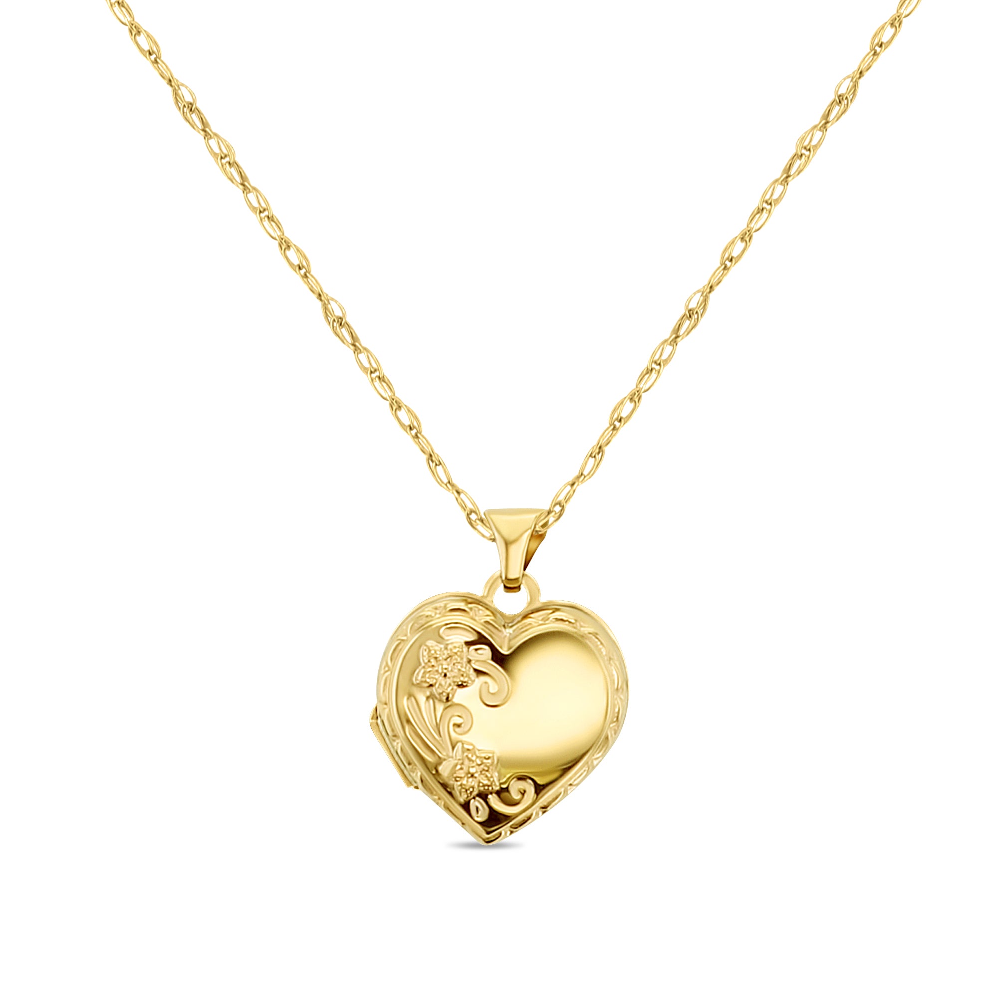 Floral Heart Shaped Locket 14k Yellow Gold