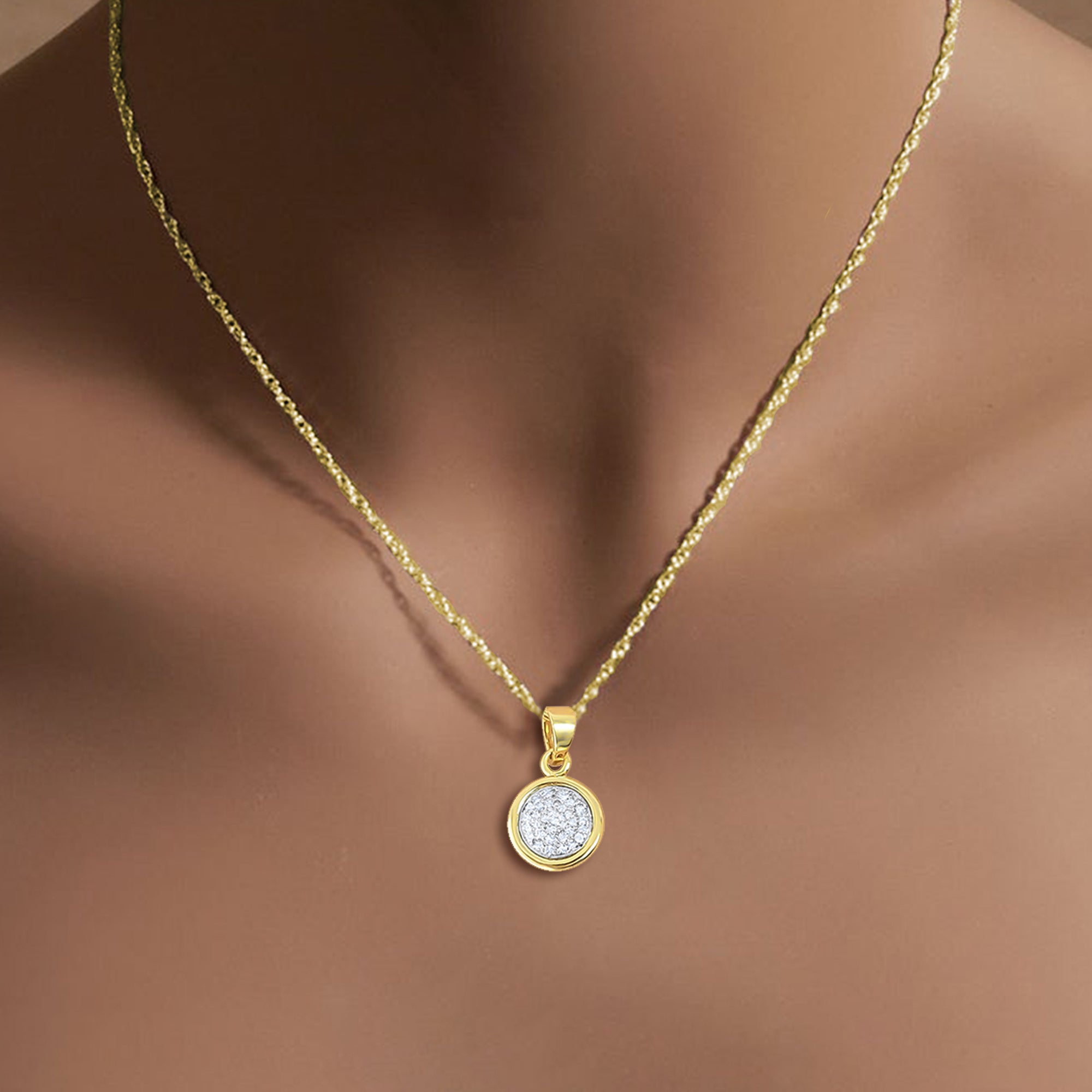 Half Carat Diamond Pave Circle Necklace 14k Yellow Gold