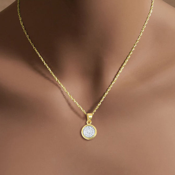 Half Carat Diamond Pave Circle Necklace 14k Yellow Gold