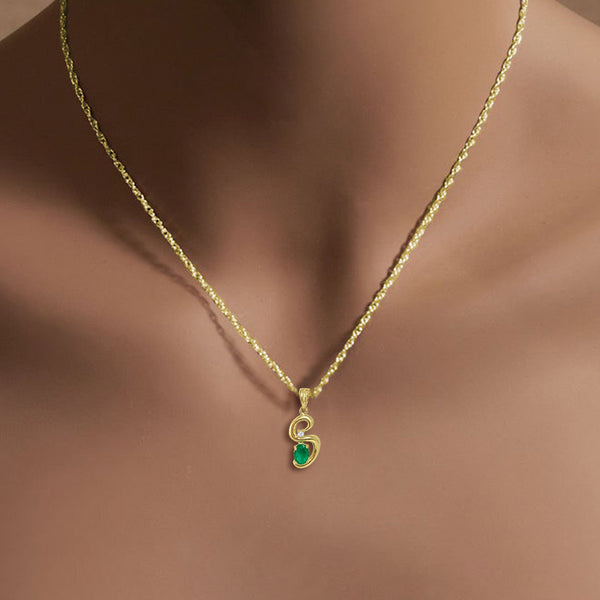 S Initial Emerald Necklace 1 Carat Emerald 14k Yellow Gold