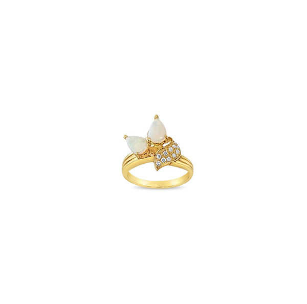 Pear Shaped Opal Diamond Ring 14k Yellow Gold
