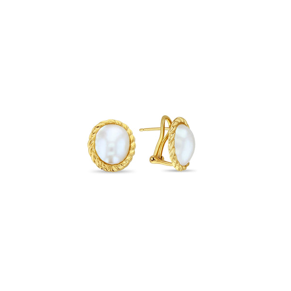 12MM Mabe Pearl Omegea Clip On Earrings 14k Yellow Gold