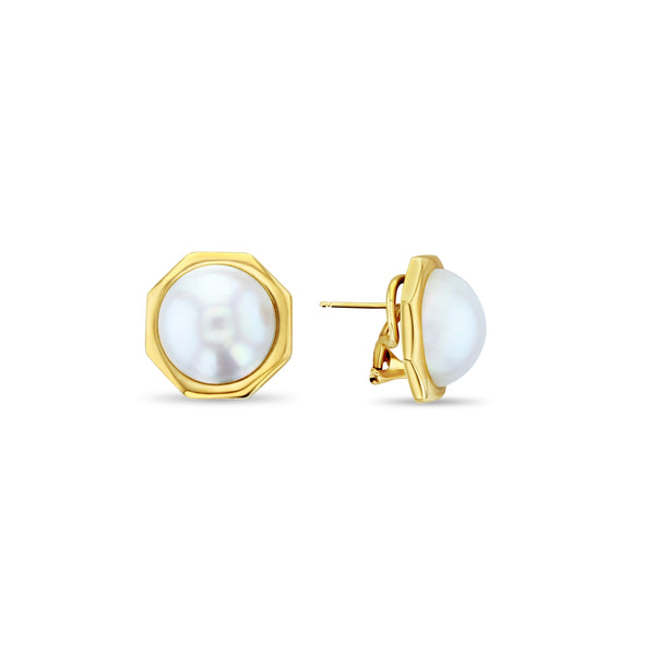 Octagon Shaped Mabe Pearl Earrings 14k Yellow Gold
