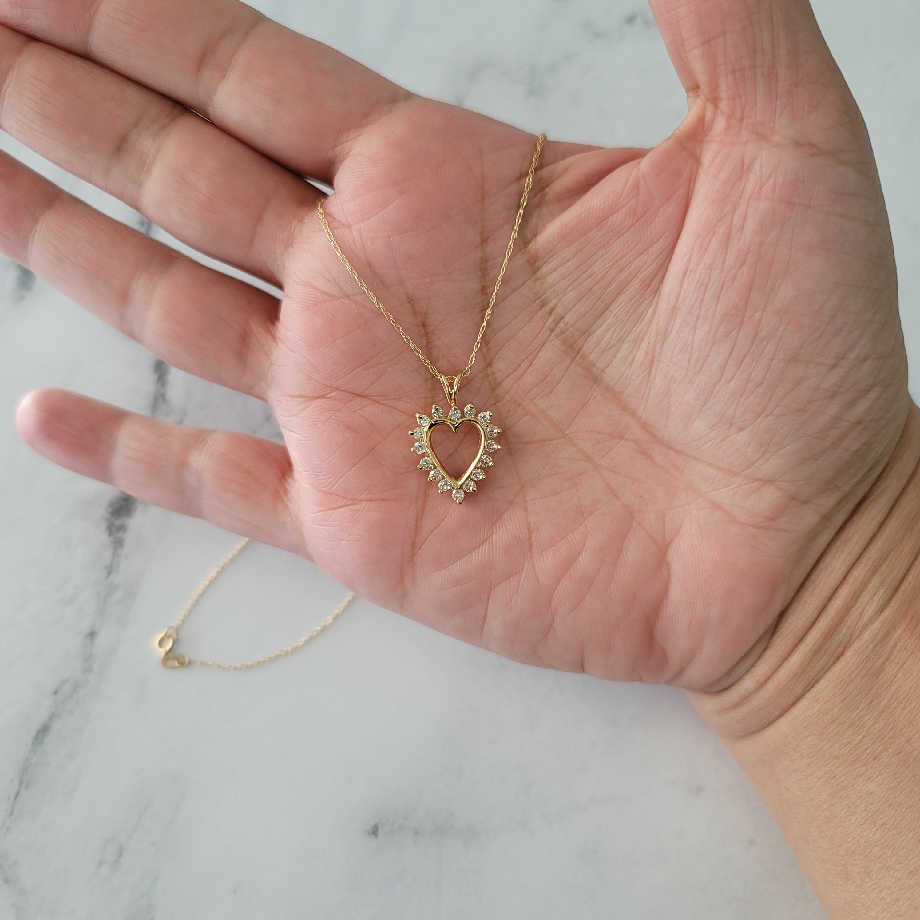 Half Carat Diamond Cutout Heart Necklace 14k Yellow Gold