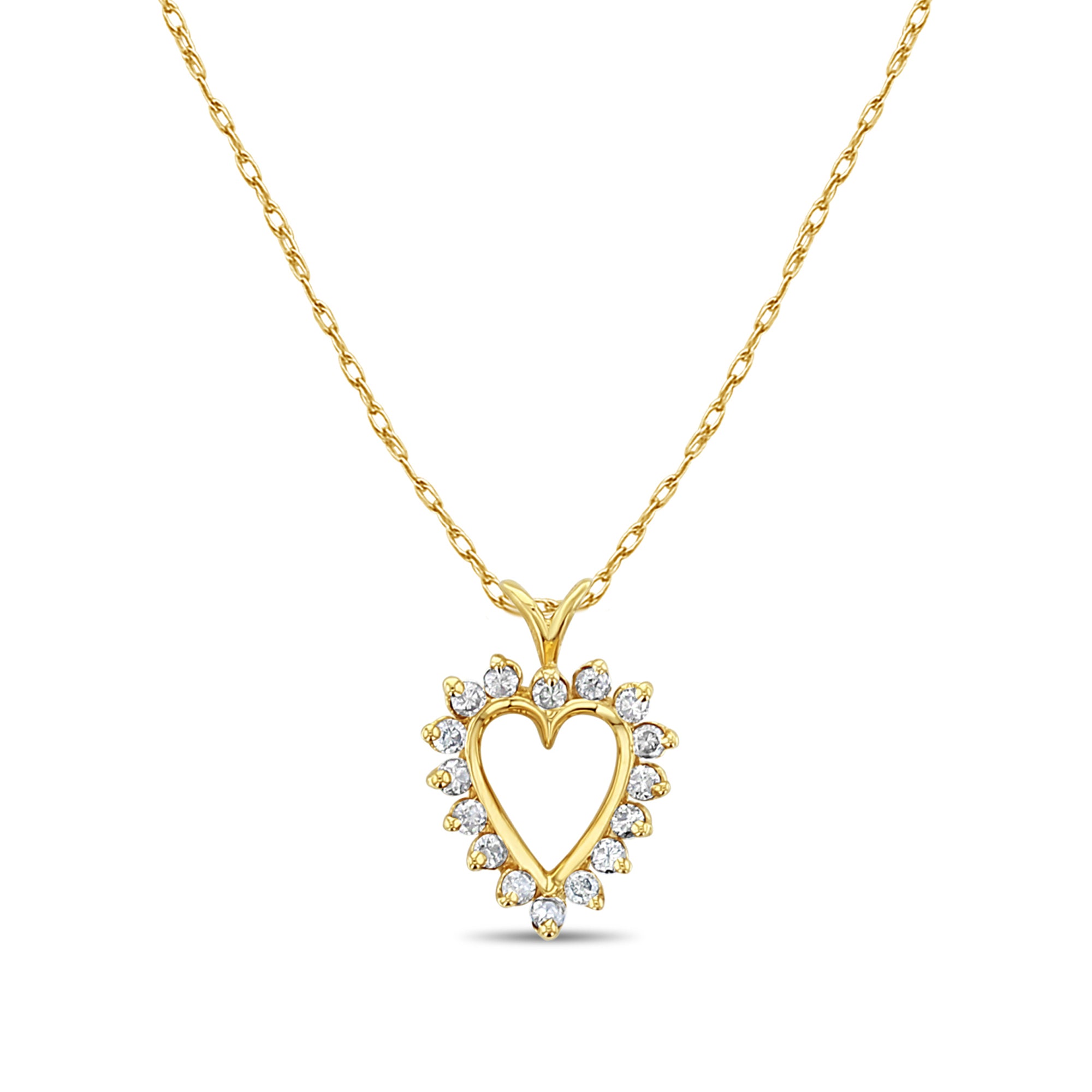 Collar con forma de corazón recortado con diamantes de medio quilate en oro amarillo de 14 k