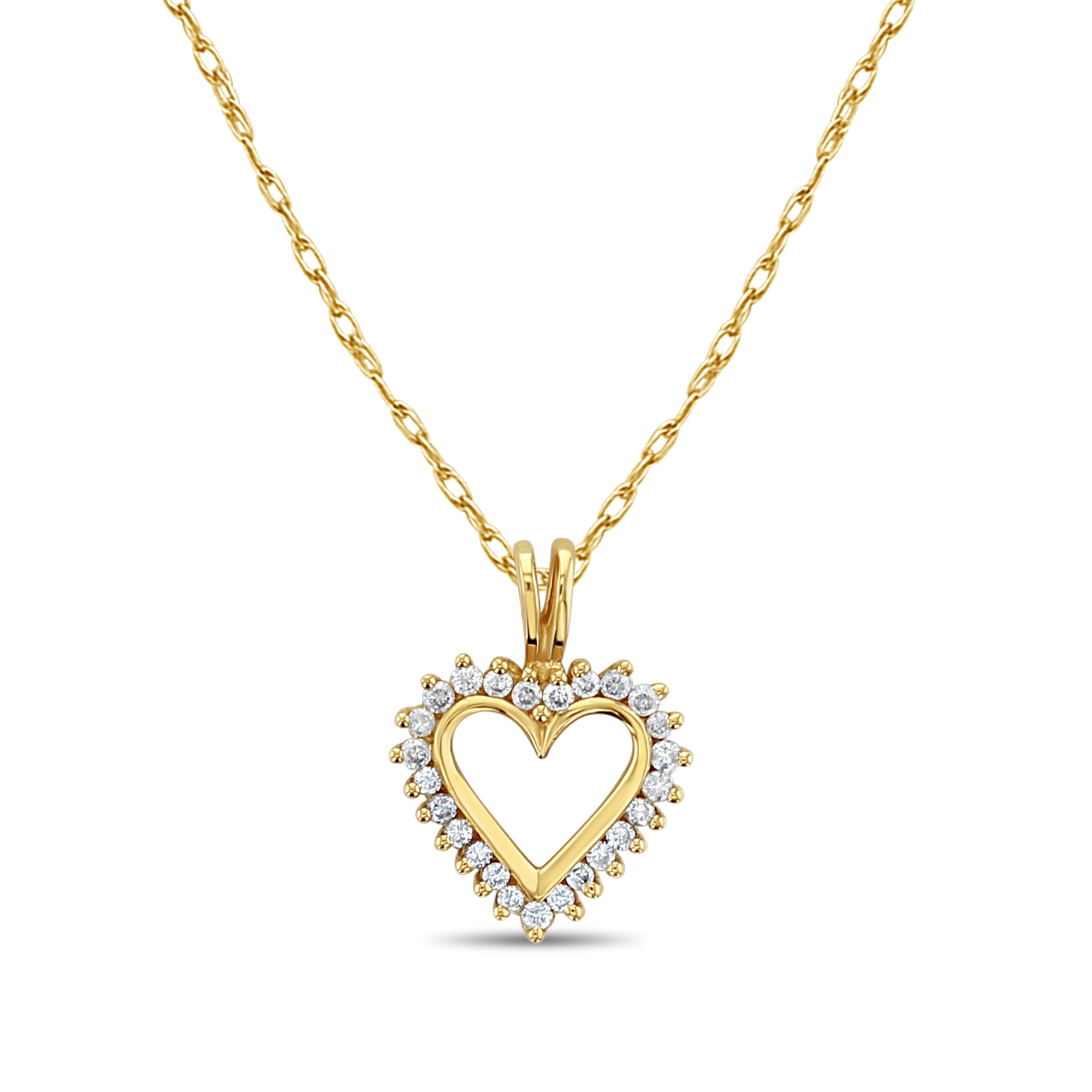 Half Carat Diamond Cutout Heart Necklace .50cttw 14k Yellow Gold