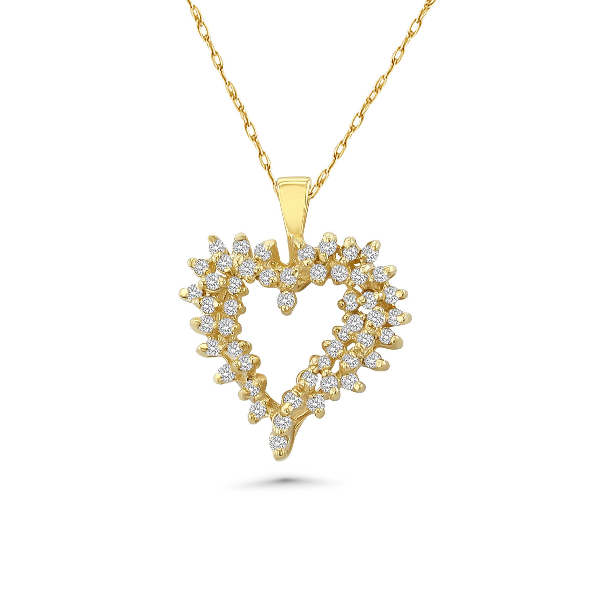 Half Carat Diamond Cluster Heart Necklace 14k Yellow Gold