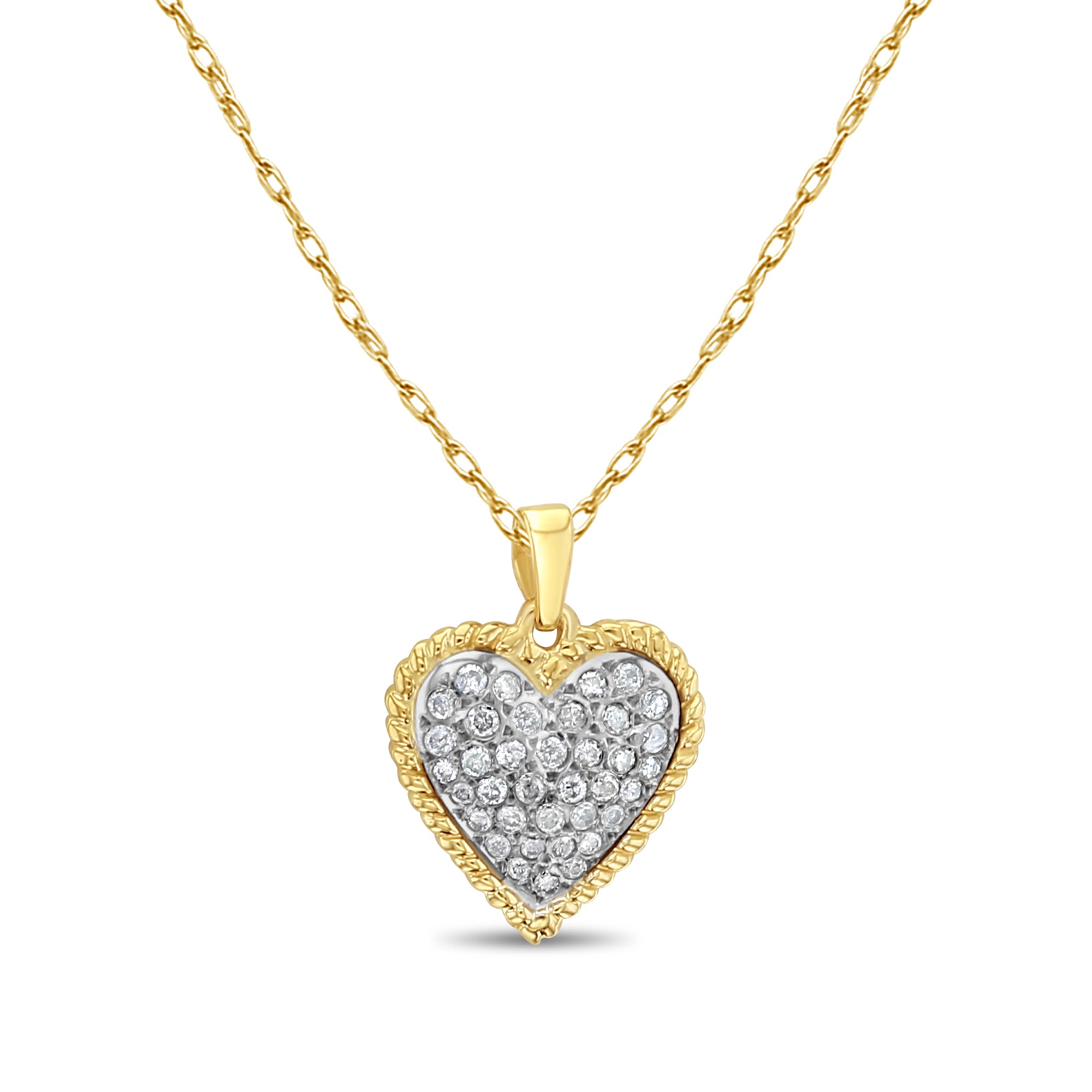 Collar de diamantes pavé en forma de corazón en oro de dos tonos de 14 k