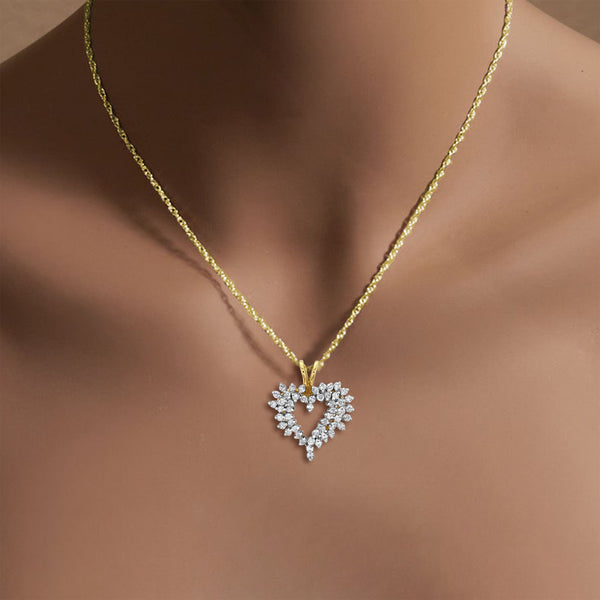 Half Carat Heart Shaped Cluster Diamond Necklace 10k Two-Toned Gold