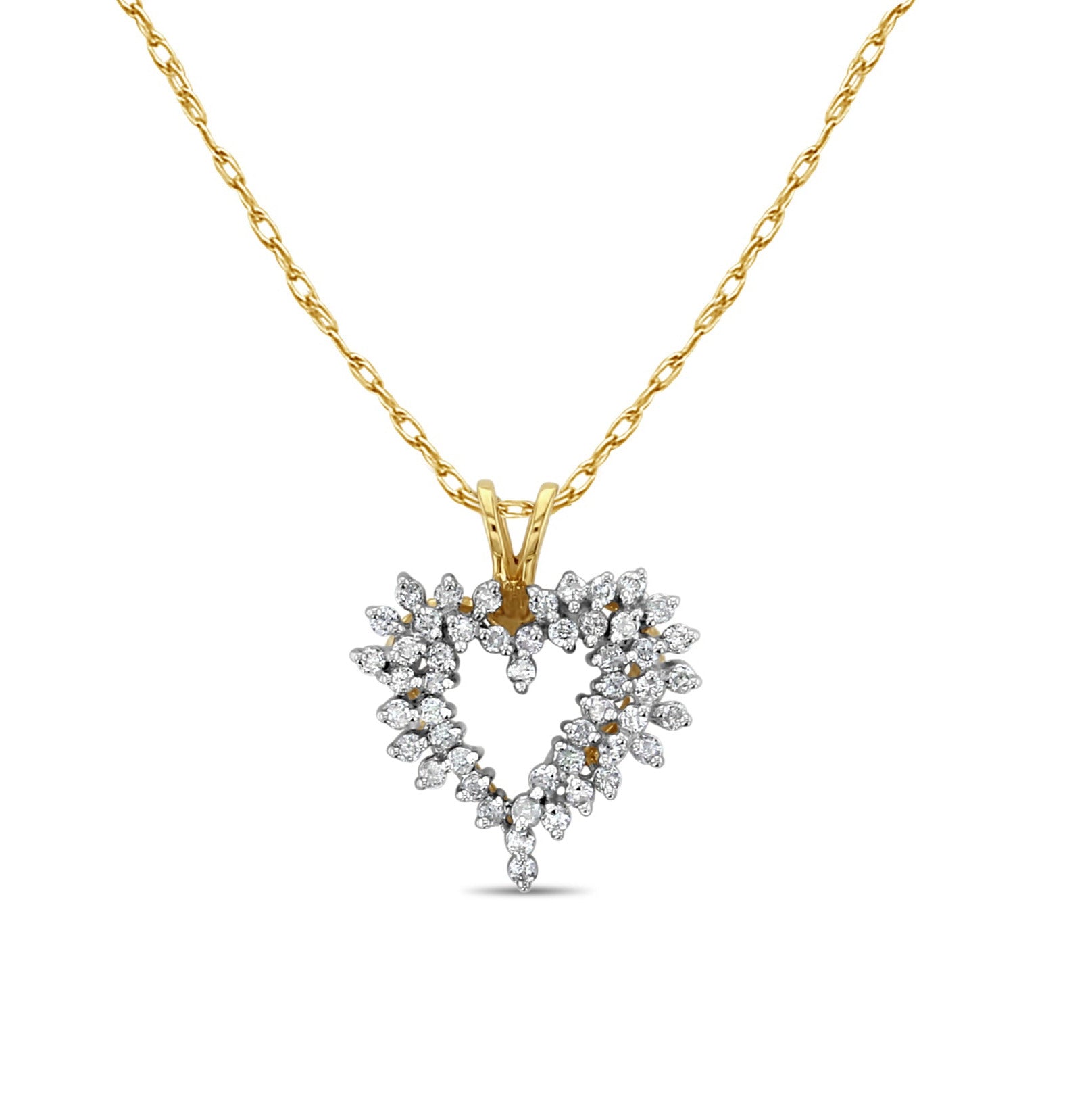 Half Carat Heart Shaped Cluster Diamond Necklace 10k Two-Toned Gold