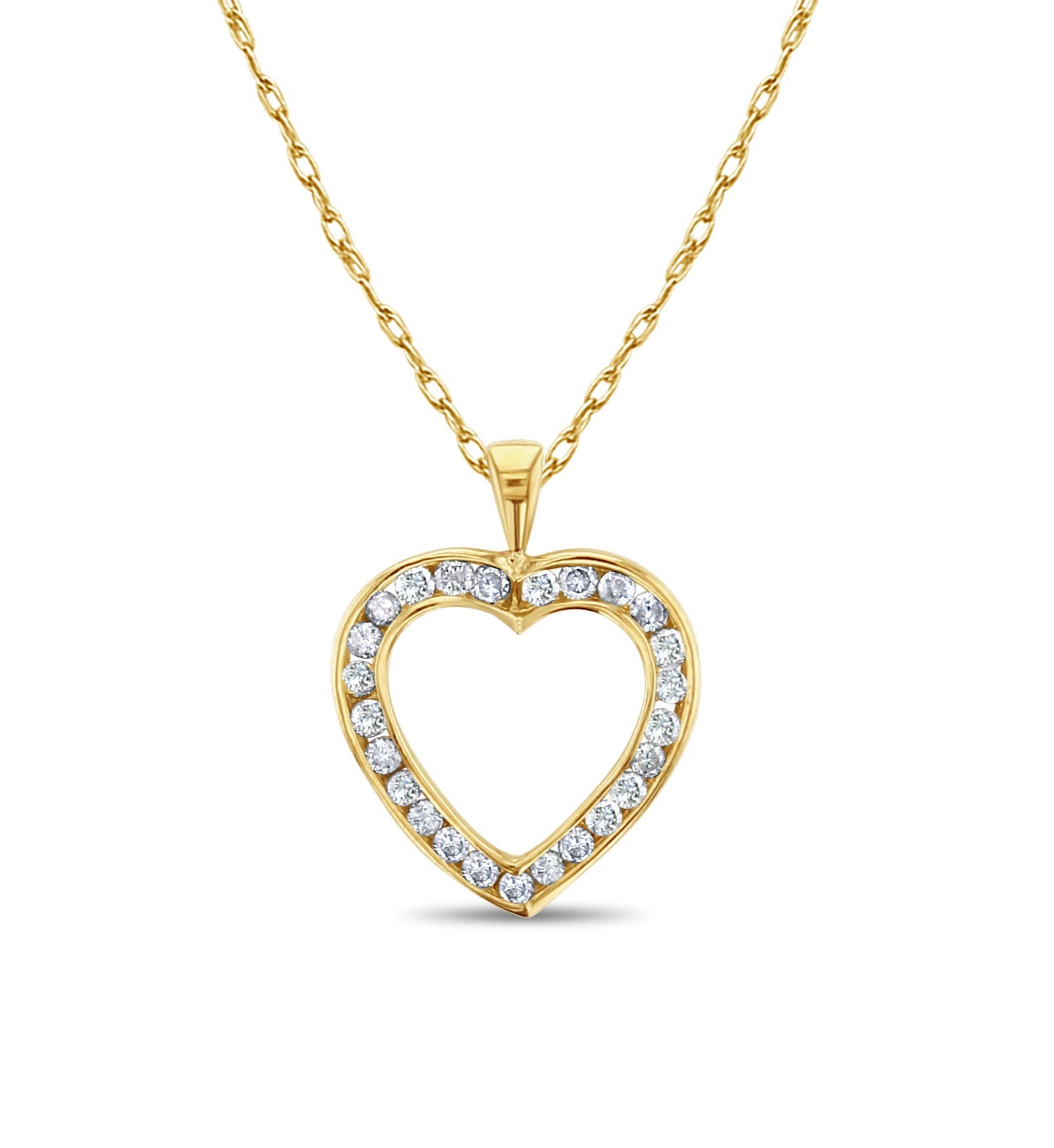 Heart Shaped Channel Diamond Necklace 14k Yellow Gold