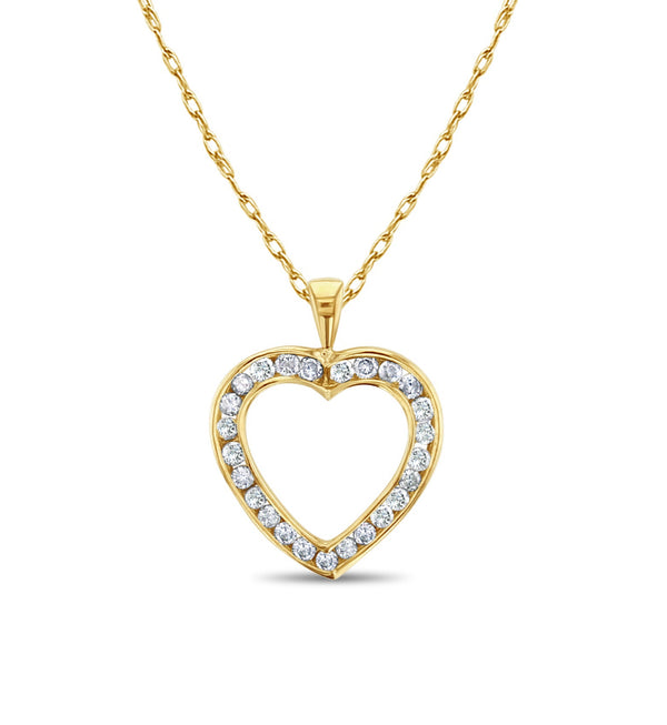 Heart Shaped Channel Diamond Necklace 14k Yellow Gold