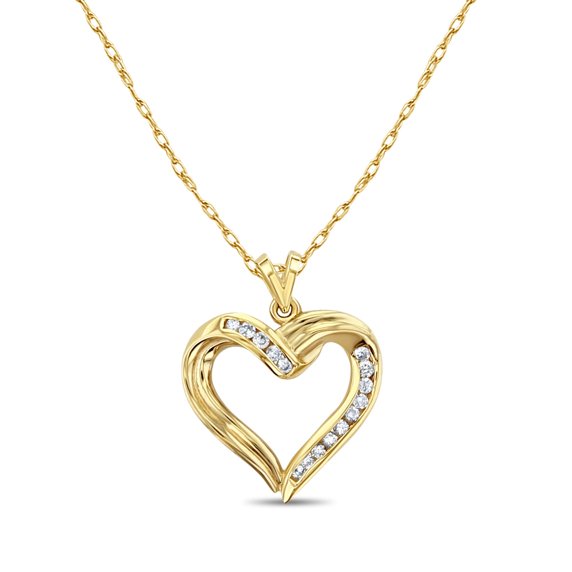 Half Carat Heart Shaped Diamond Channel Set Necklace 14k Yellow Gold