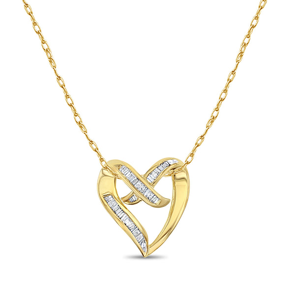 1 Carat Baguette Diamond Floating Heart Necklace
