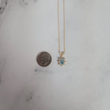 Small Blue Topaz Diamond Halo Necklace .90cttw 14k Yellow Gold