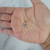 Small Blue Topaz Diamond Halo Necklace .90cttw 14k Yellow Gold