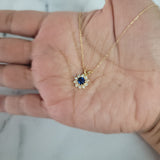 Sapphire Diamond Halo Necklace .85cttw 14k Yellow Gold