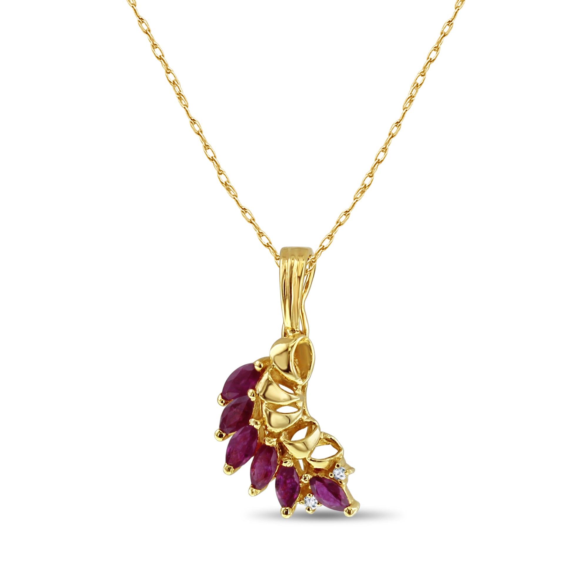 Marquise Ruby Vintage Style Necklace .75cttw 14k Yellow Gold