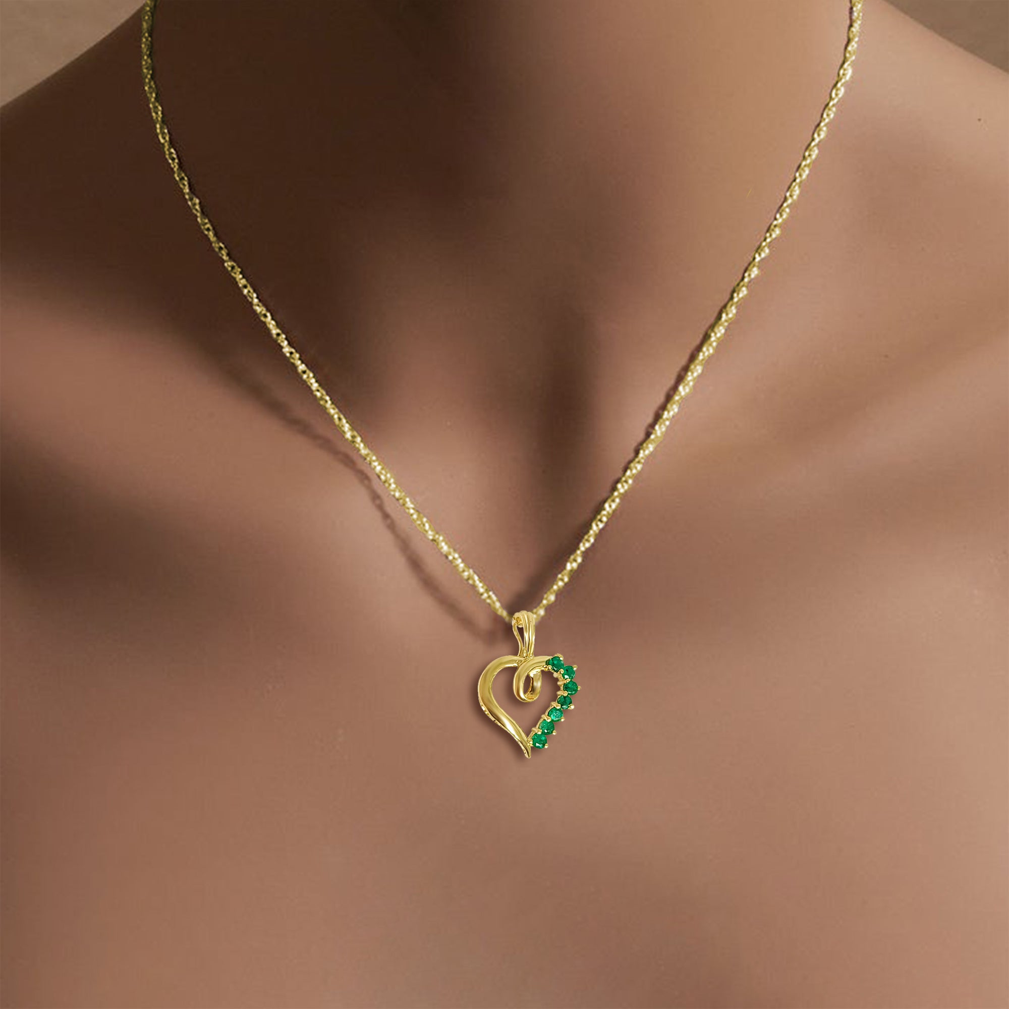 Heart Shaped Emerald Necklace .25cttw 14k Yellow Gold