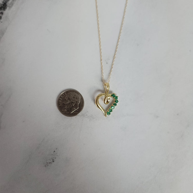 Heart Shaped Emerald Necklace .25cttw 14k Yellow Gold