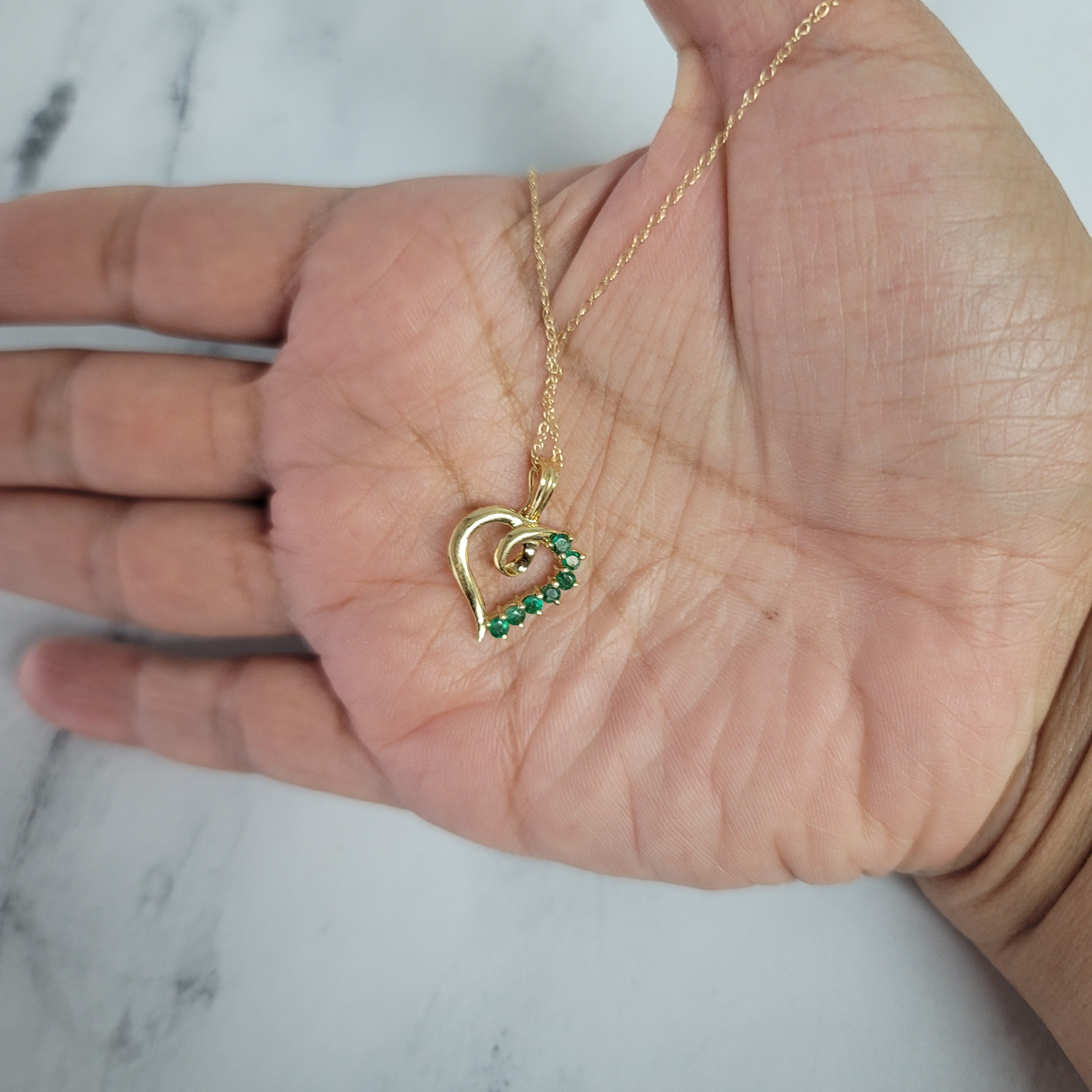 Heart Shaped Emerald Necklace .25cttw 14k Yellow Gold