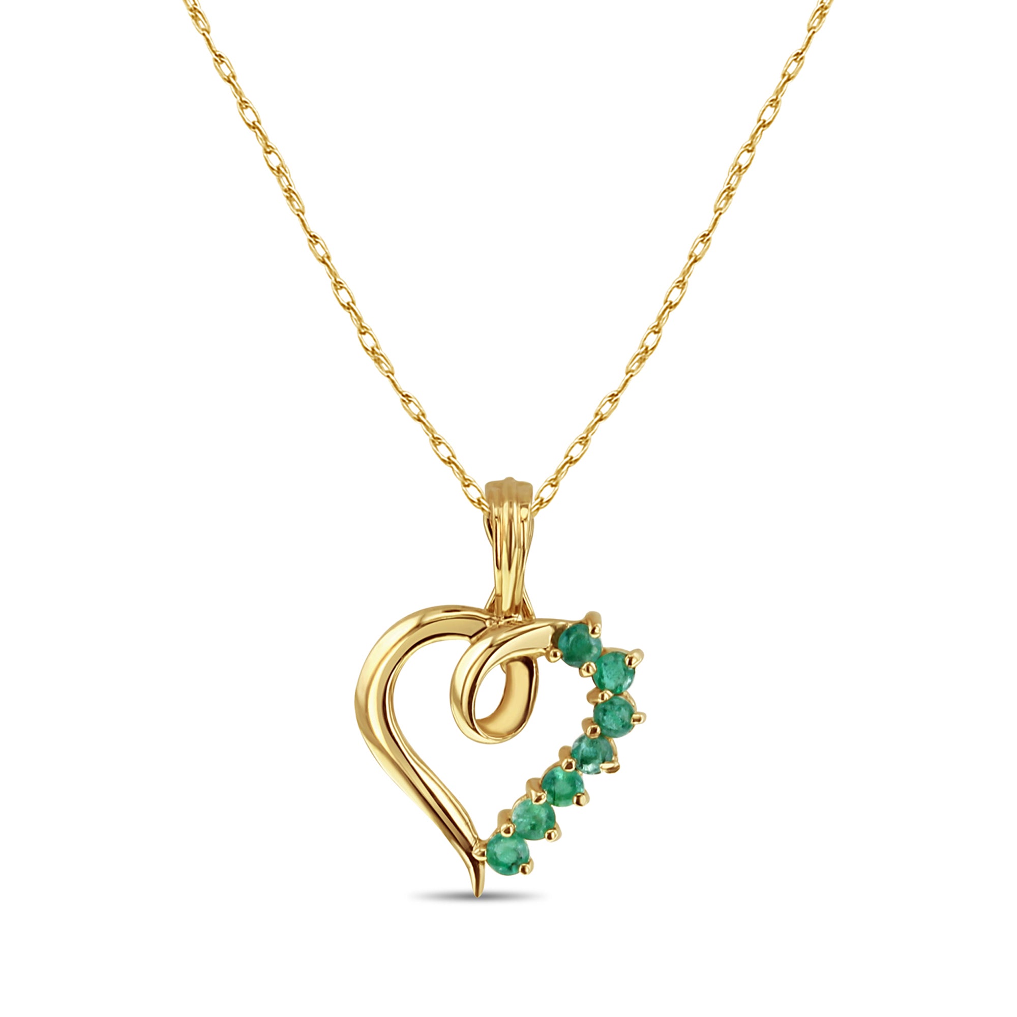 Heart Shaped Emerald Necklace .25cttw 14k Yellow Gold