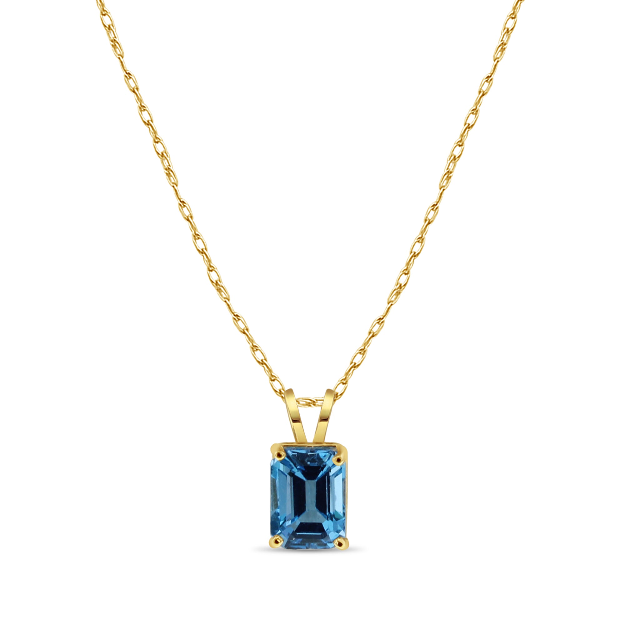 Emerald Cut London Blue Topaz Pendant 14k Yellow Gold