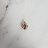 Teardrop Oval Amethyst Necklace with Diamond Accents 14k Yellow Gold