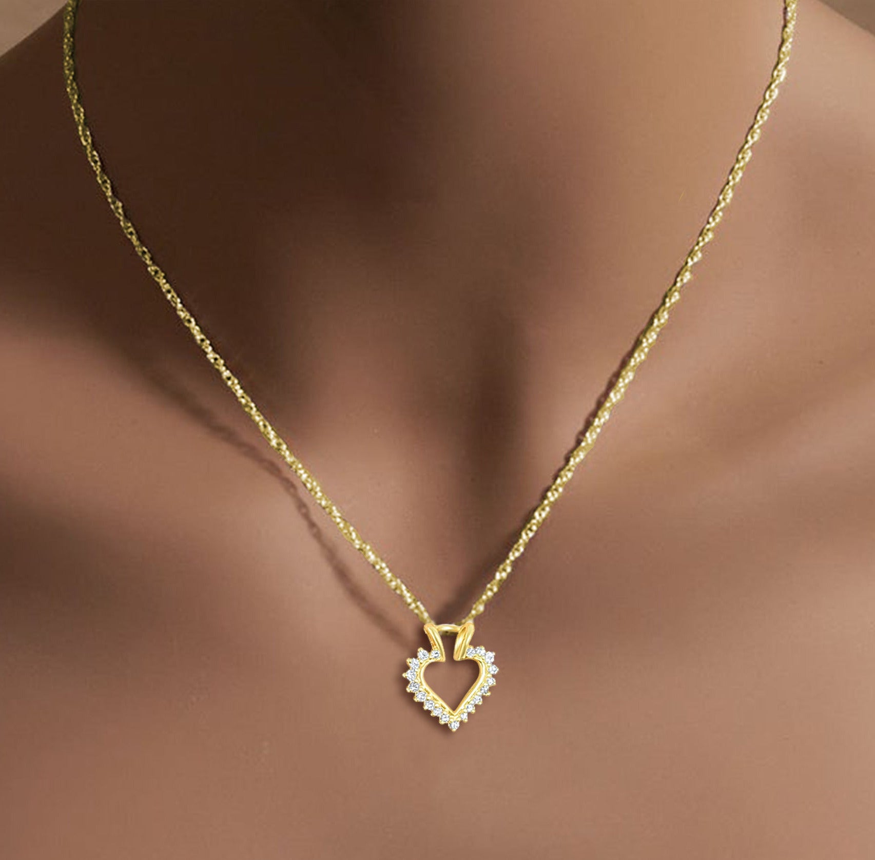 Heart Shaped Diamond cutout Necklace .25cttw 14k Yellow Gold