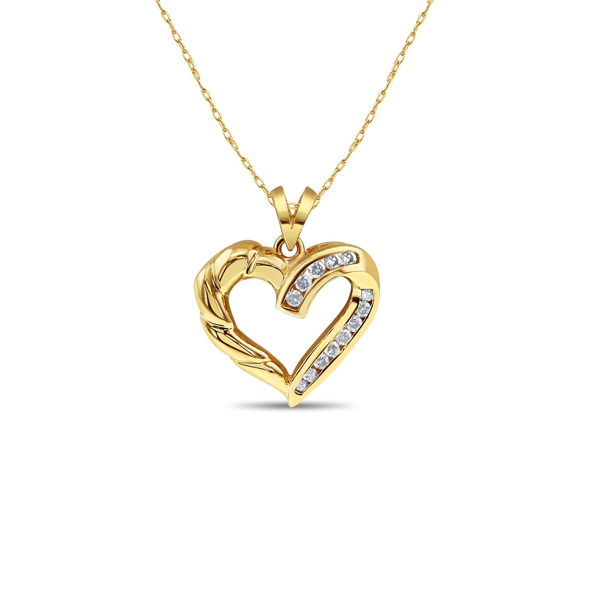 Twisted Diamond Heart Necklace .25cttw - 14k Yellow Gold