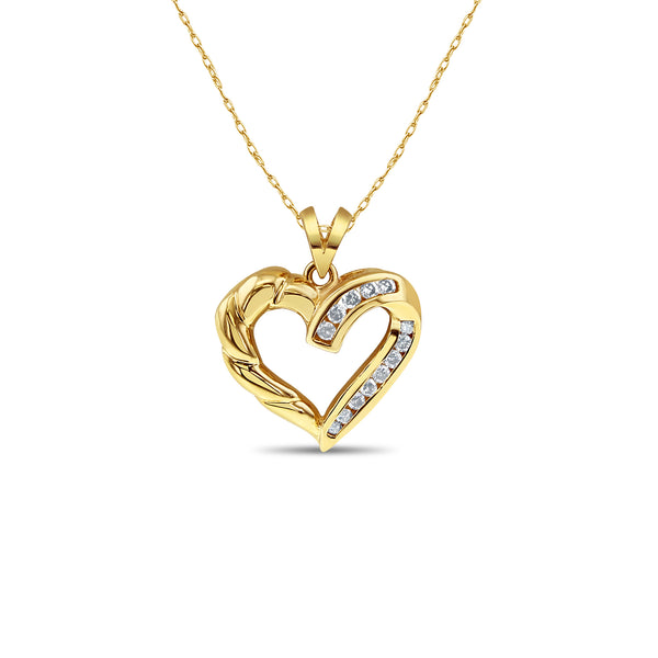 Twisted Diamond Heart Necklace .25cttw - 14k Yellow Gold