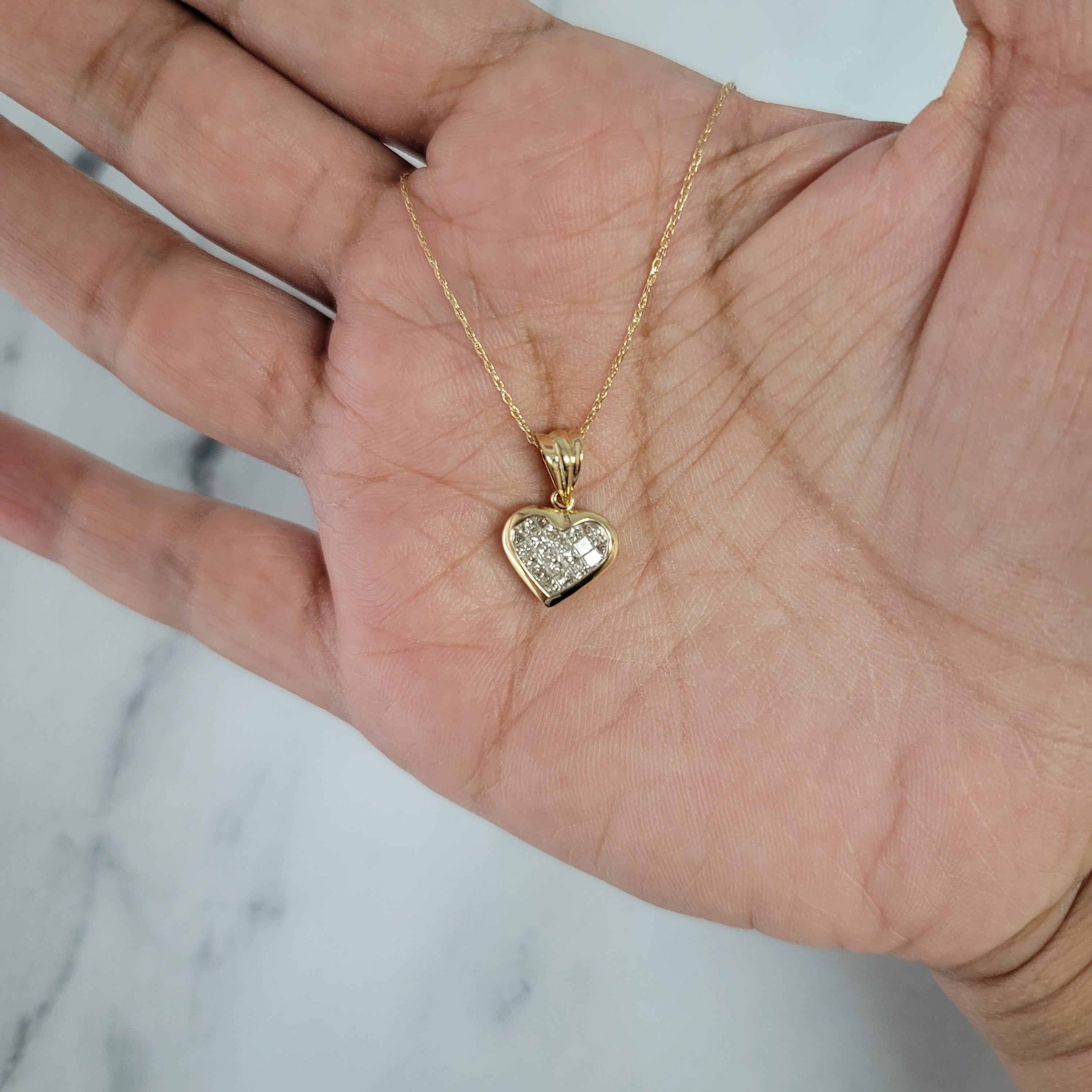 Princess Cut Heart Shaped Neclace .50cttw 14k Yellow Gold