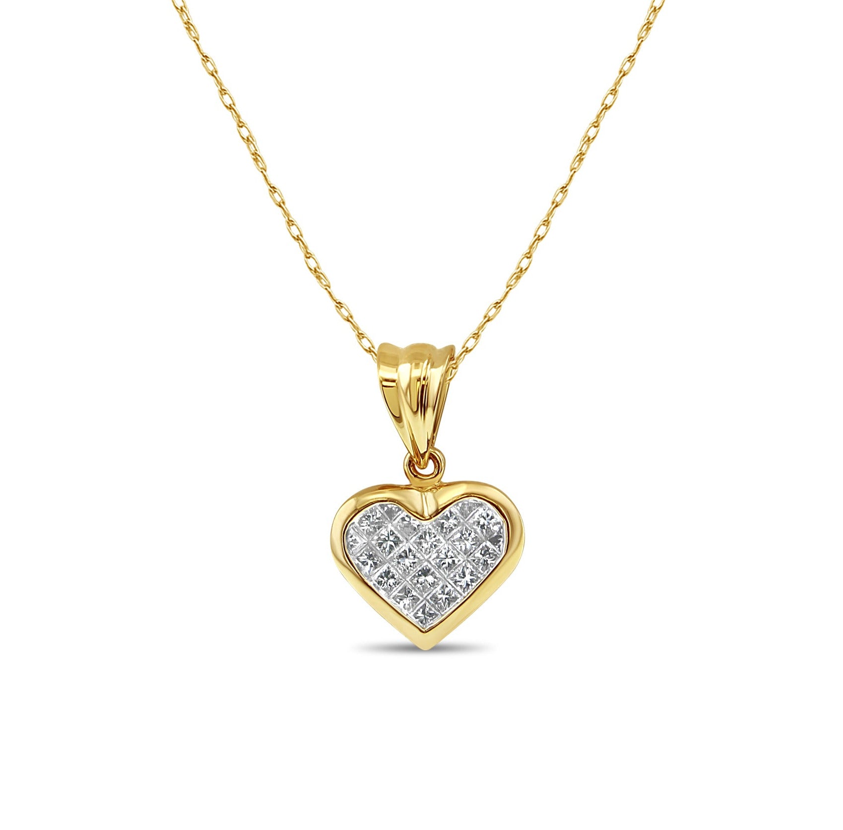 Princess Cut Heart Shaped Neclace .50cttw 14k Yellow Gold