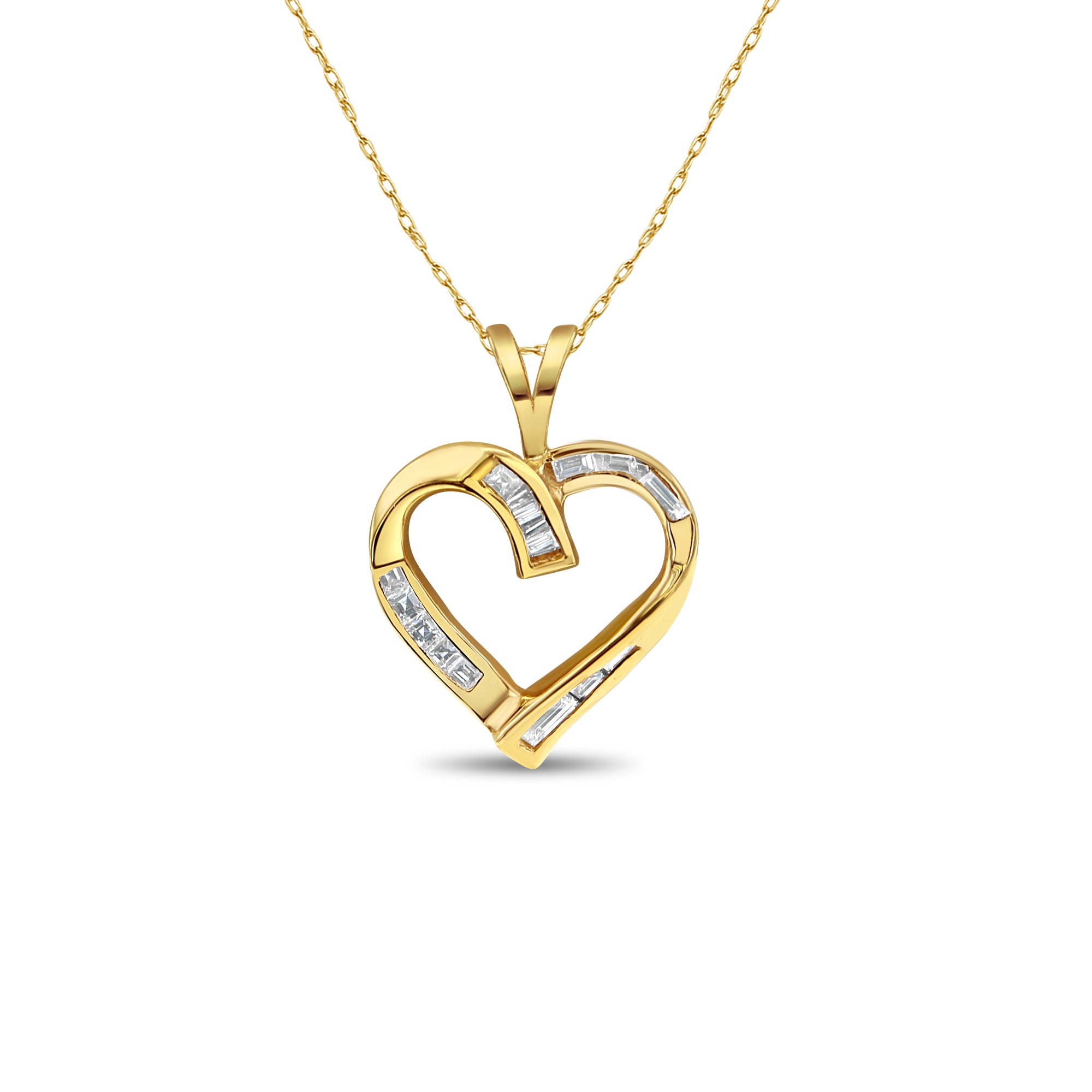 Princess & Baguette Diamond Heart Shaped Necklace .50cttw 14k Yellow Gold