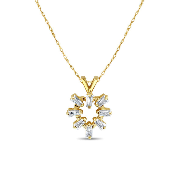 Dainty Heart Shaped Baguette Diamond Necklace .50cttw 14k Yellow Gold