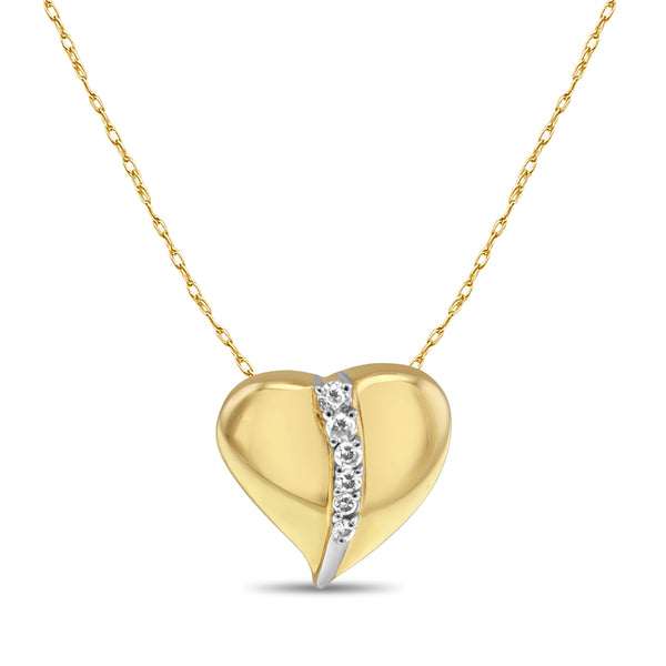Bubble Heart Shaped Diamond Necklace .20cttw 14k Yellow Gold