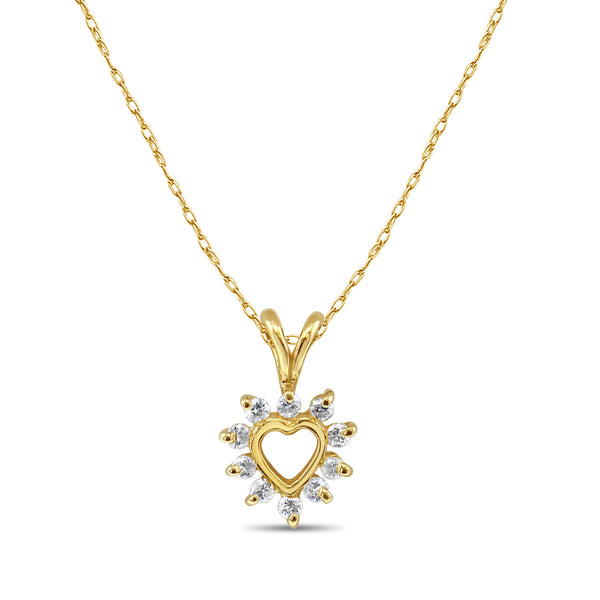 Small Dainty Diamond Heart Cutout Necklace .25cttw 14k Yellow Gold