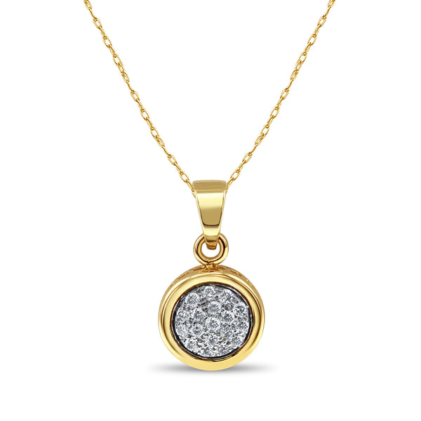 Half Carat Diamond Pave Circle Necklace 14k Yellow Gold