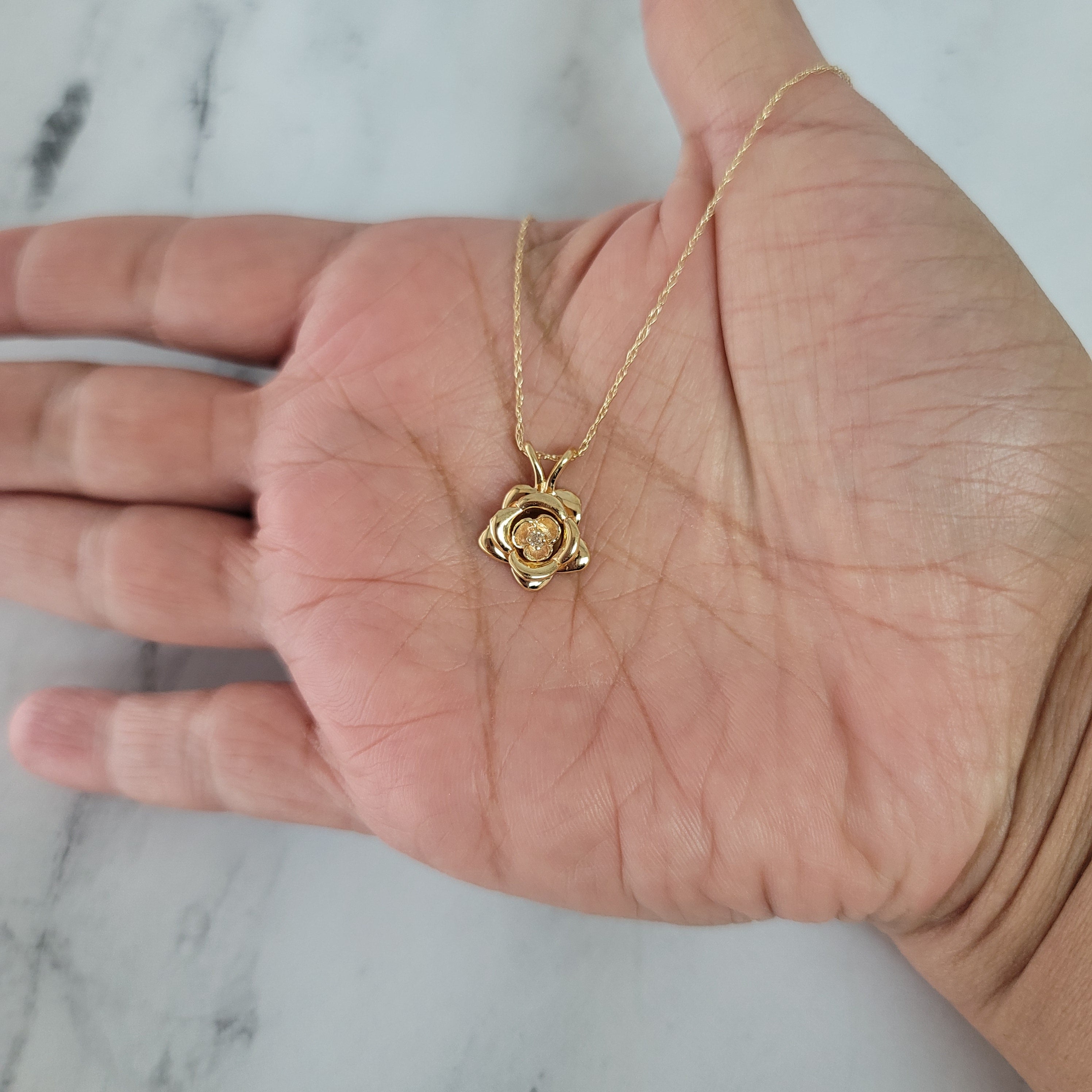 Rose Diamond Necklace 14k Yellow Gold