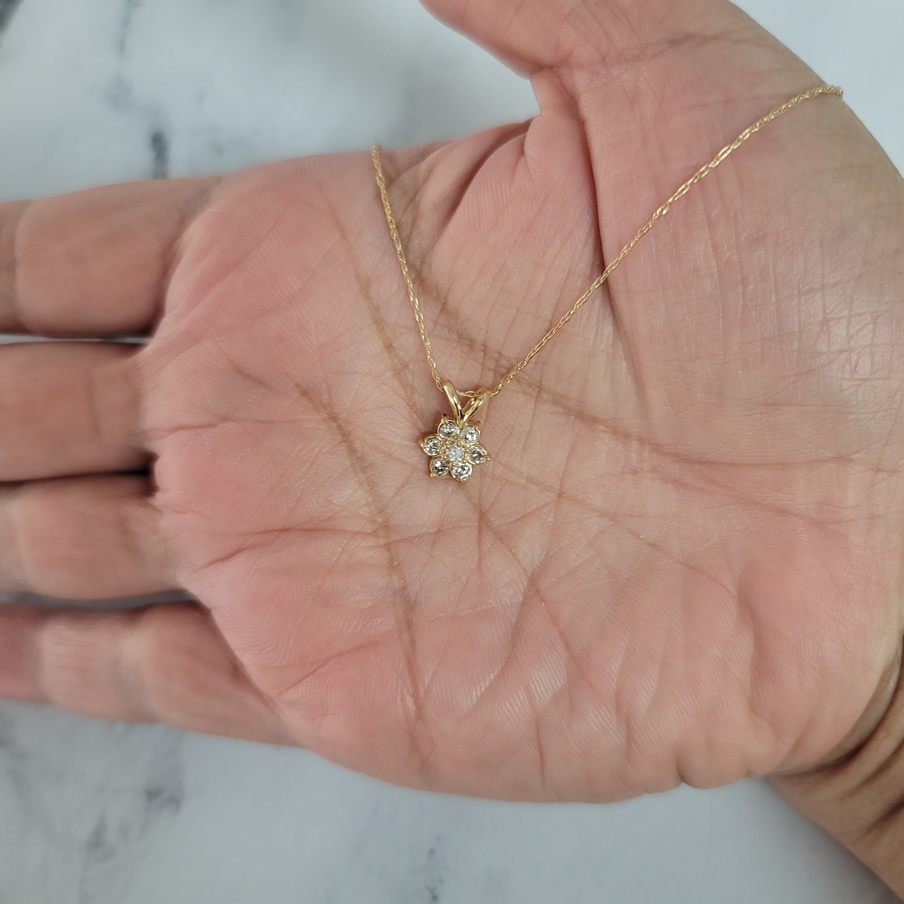 Flower Shaped Diamond Necklace .25cttw 14k Yellow Gold